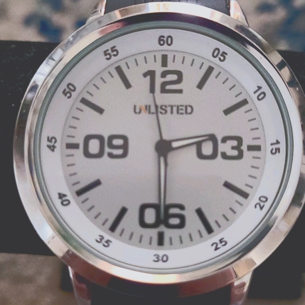 Large Face Unlisted Watch Silver w Black Poly Band